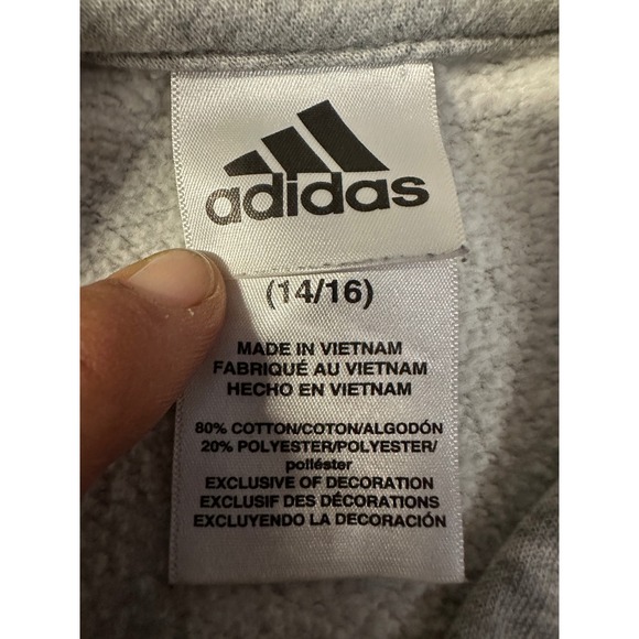 Adidas Hoodie Youth L Gray Black Colorblock Pullover Sweatshirt Logo Athleisure - Picture 7 of 9